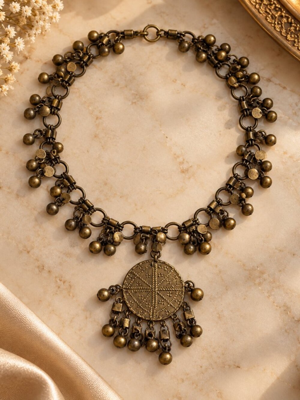 Vintage Tribal Ethnic Statement Choker Necklace with Ghungroo Bells